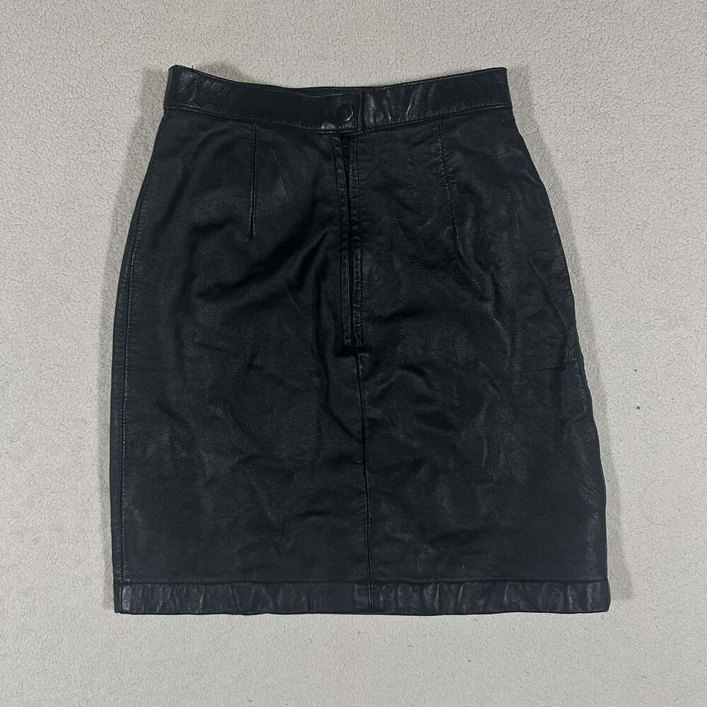 Wilson Suede & Leather Black Genuine Leather Pencil Skirt Size 6 Korean Vintage
